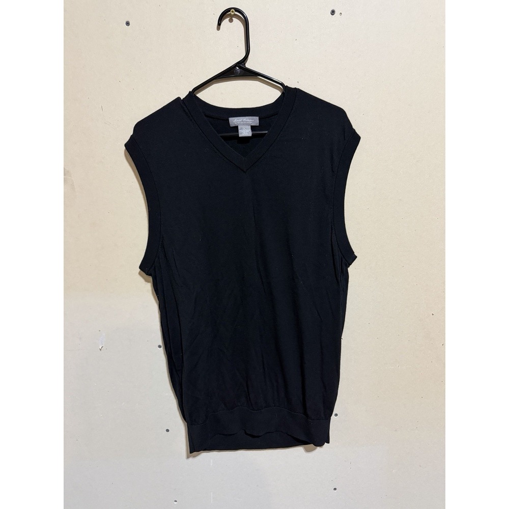 Daniel Cremieux Signature Mens L Black 100% Merino Wool V-Neck Sweater Vest Polo